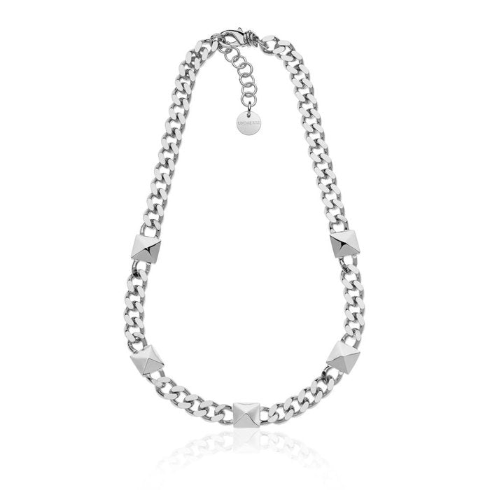 Silver curb chain necklace with pyramids
