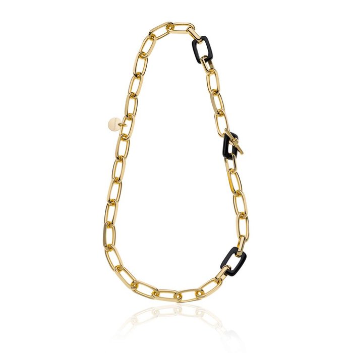 Natural black onyx and forzatina chain necklace