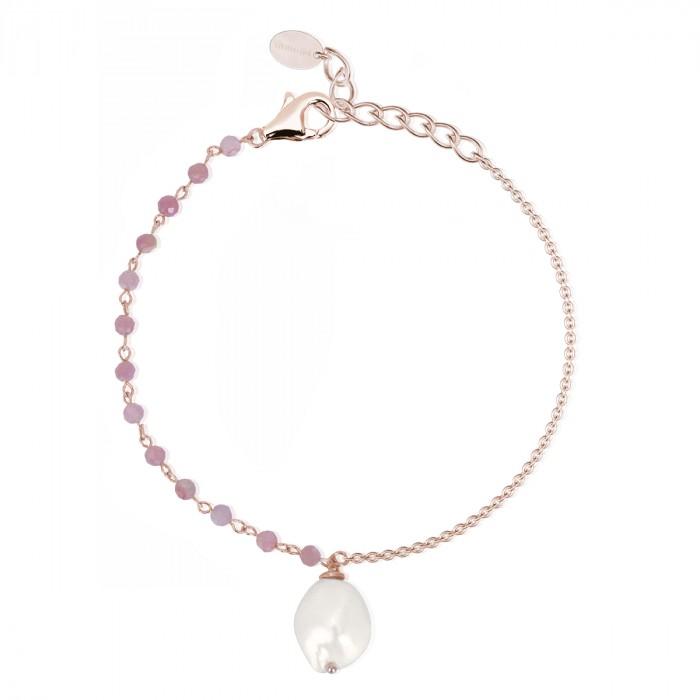 Bracciale rosè perline rosa pendente perla - gioielleriaperdichizzi.it