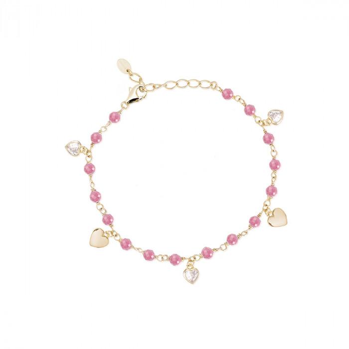 Bracciale laminato pietre rosa pendenti cuori zircone - gioielleriaperdichizzi.it