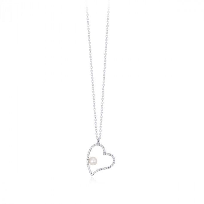 Girocollo halsketten pendente cuore aperto perla zirconi - gioielleriaperdichizzi.it