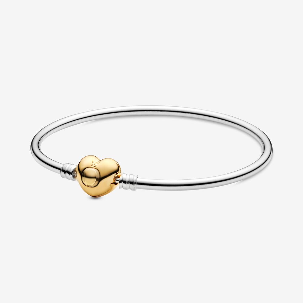 Rigid shine bracelet with heart closure, 19 cm