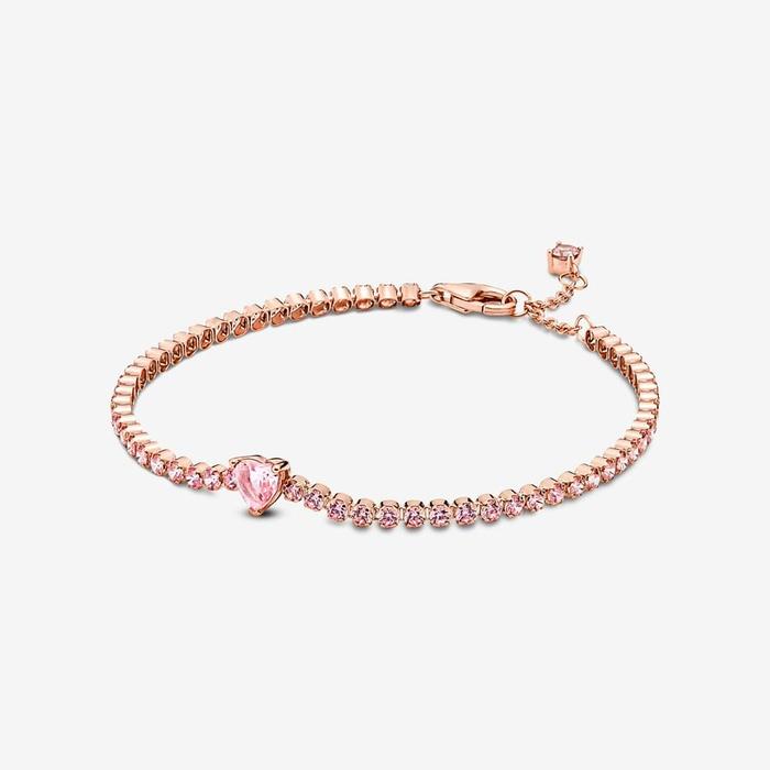 Bracciale Tennis Rosa con Cuore in Rilievo