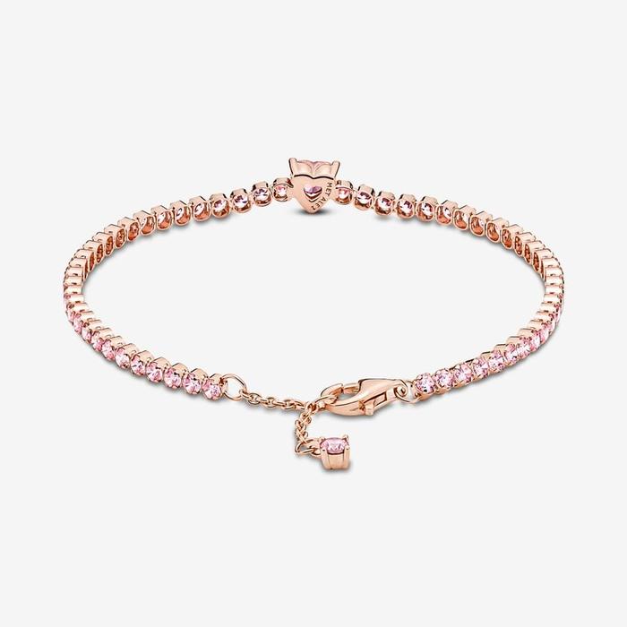 Bracciale Tennis Rosa con Cuore in Rilievo