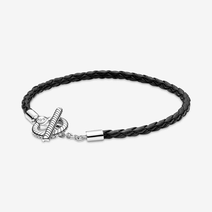 Bracciale in Pelle Nera con Chiusura a T