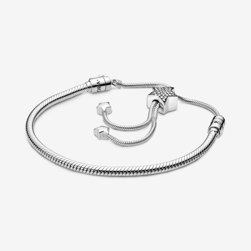 Pandora Moments bracelet with snake chain, stars and pavé and adjustable closure