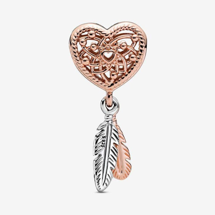 Charm Acchiappasogni con piume e cuore openwork