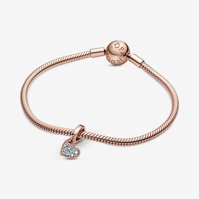 Pendant Charm Oblique Heart with Blue Pavé