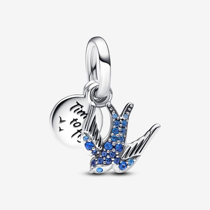 Pendentif Charm Hirondelle Pierres Bleues