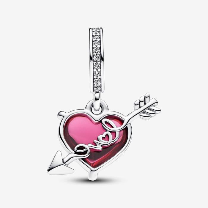 Charm Pendente Cuore con Freccia Vetro di Murano