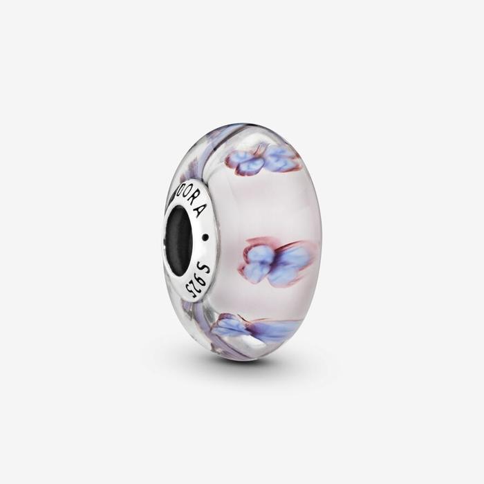Charm Vetro di Murano Rosa con Farfalle