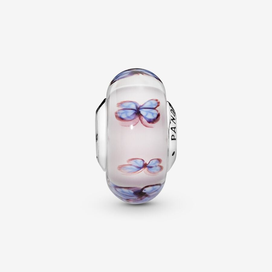 Charm Vetro di Murano Rosa con Farfalle