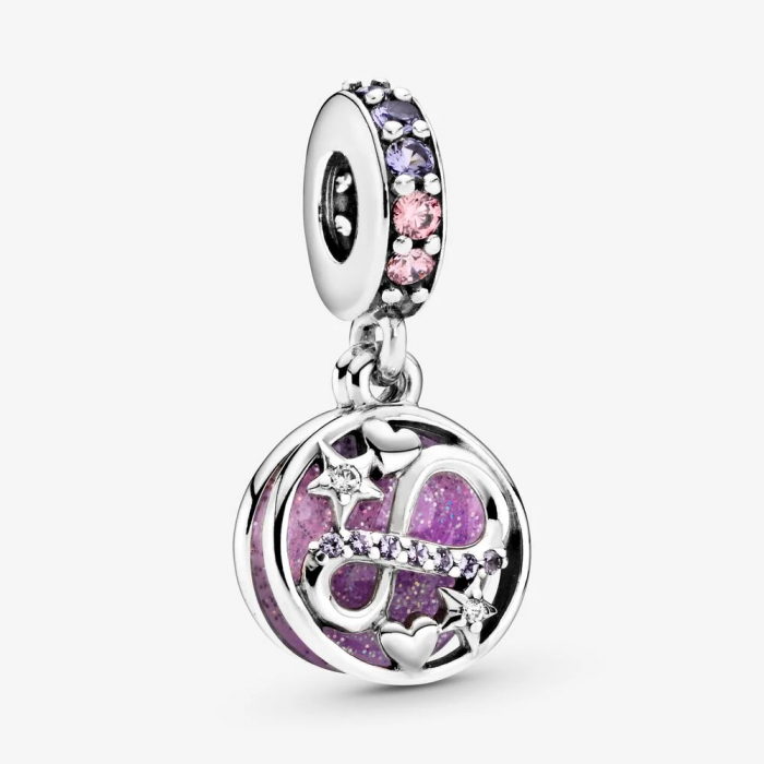 Charm pendente Infinito con cuori e stelle sfavillante