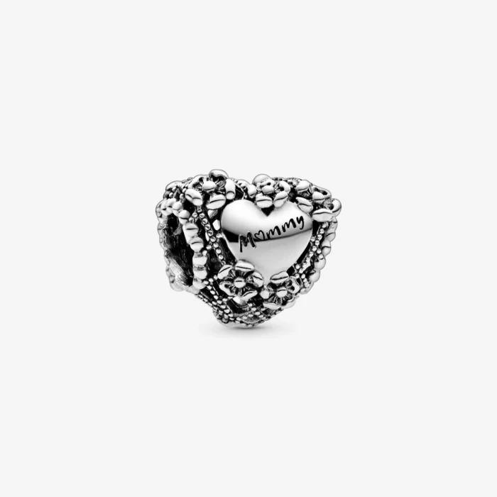 Charm a cuore Mamma con fiori openwork - gioielleriaperdichizzi.it