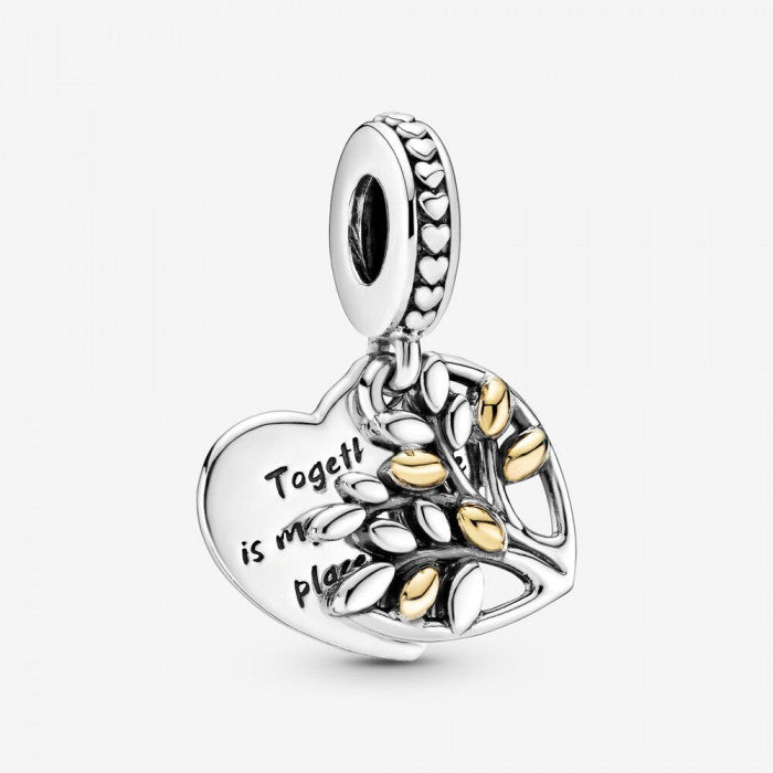 Two-tone Heart Family Tree Pendant Charm