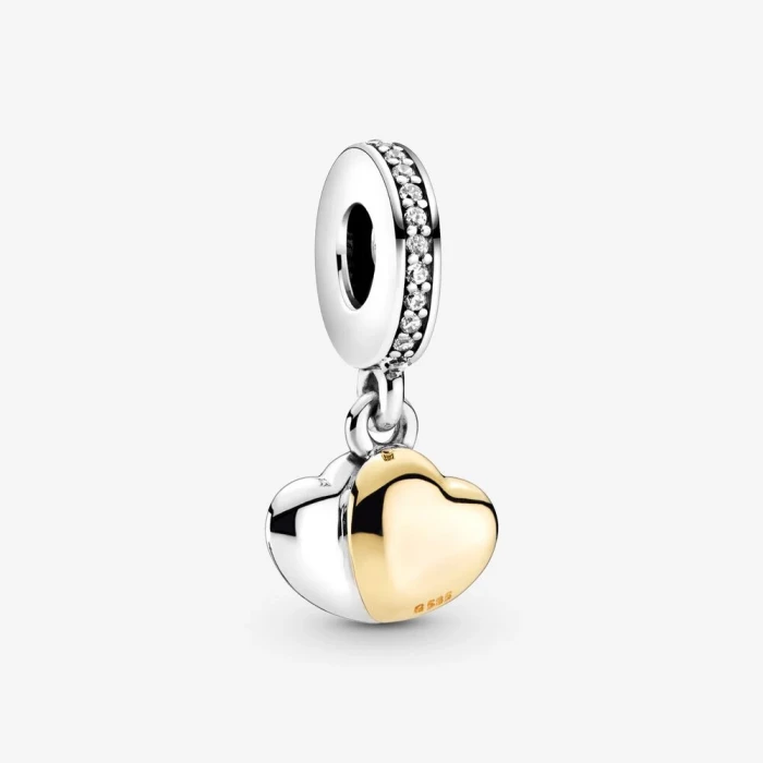 Charm pendente Doppio cuore bicolore
