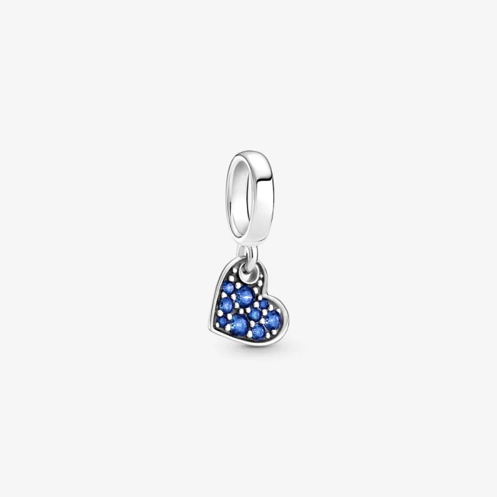 Blue Pavé Oblique Heart Pendant Charm