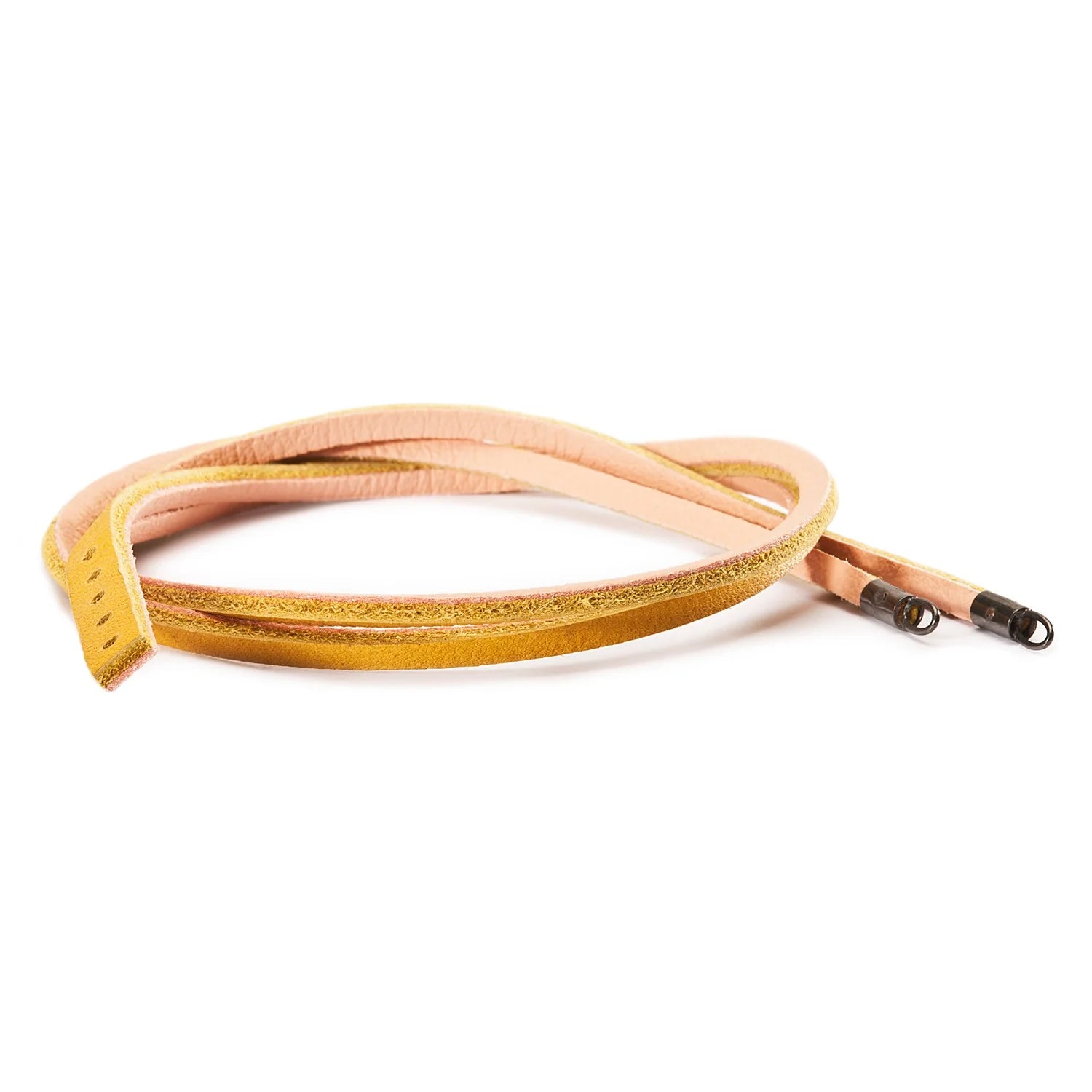 Bracciale/collana cuoio giallo/rosa 41cm