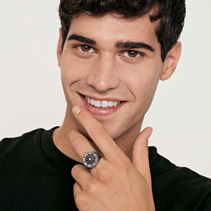 ANELLO UOMO SIGILLO IN ACCIAIO CON ROSA DEI VENTI