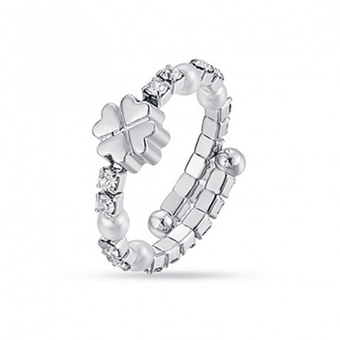 Bague ouverte avec trèfle à quatre feuilles et strass