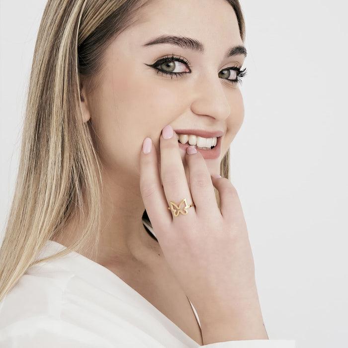 ANELLO DONNA IN ACCIAIO IP GOLD CON FARFALLA