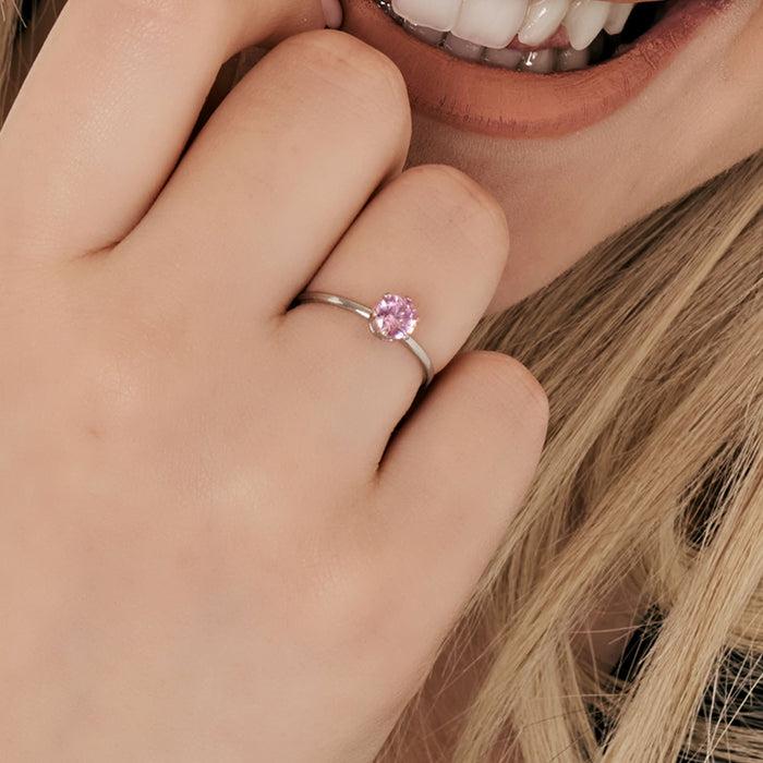 WOMEN'S SOLITAIRE RING IN STEEL WITH PINK CRYSTAL