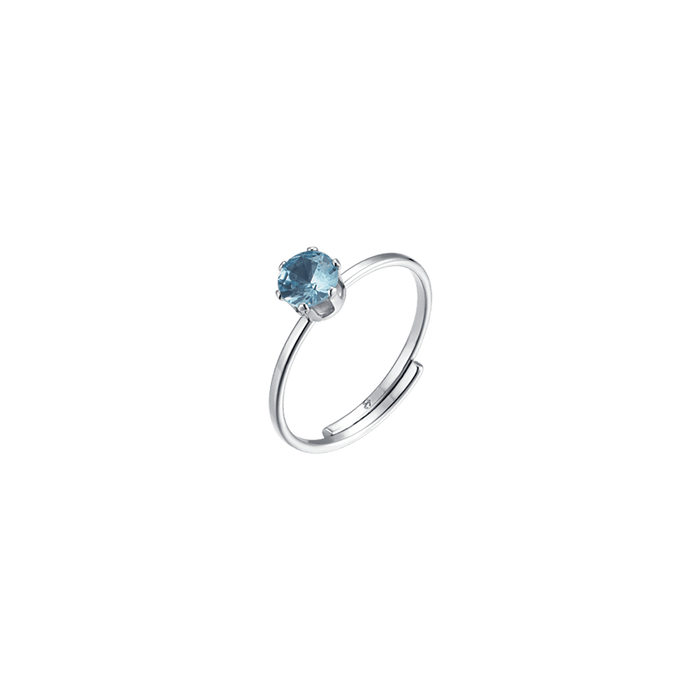 BAGUE SOLITAIRE FEMME EN ACIER AVEC CRISTAL BLEU