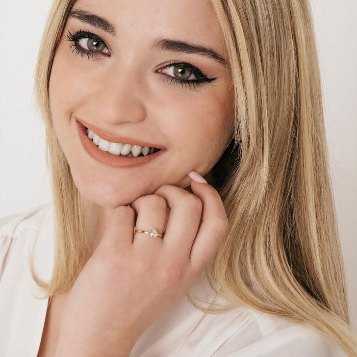 WOMEN'S SOLITAIRE RING IN STEEL WITH WHITE CRYSTAL