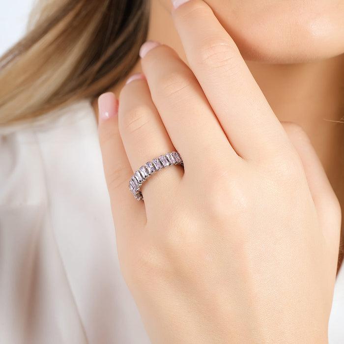 BAGUE FEMME EN ACIER AVEC CRISTAUX ROSES
