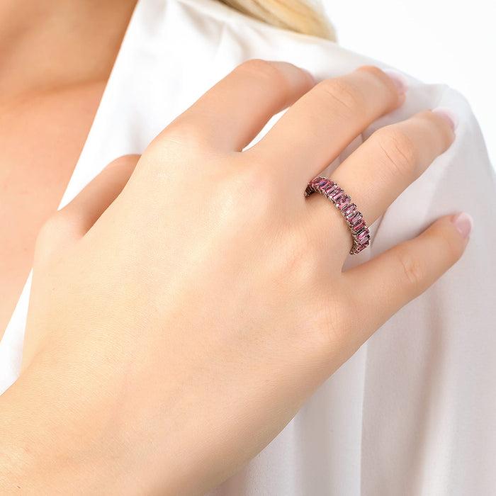 WOMEN'S RING IN ADJUSTABLE STEEL WITH FUCHSIA CRYSTALS