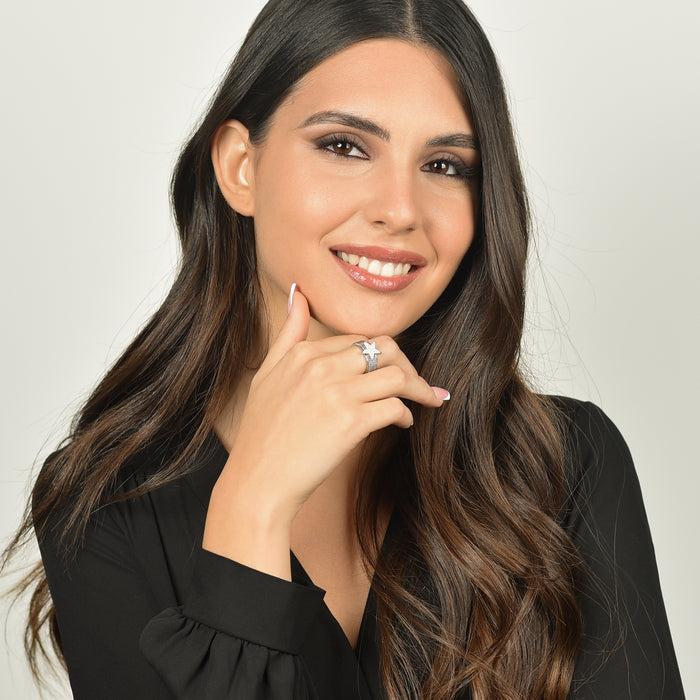 ANELLO DONNA IN ACCIAIO MAGLIA MILANO CON STELLA CON CRISTALLI BIANCHI