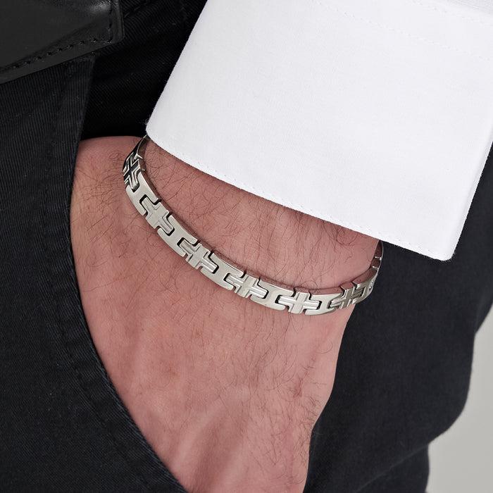 BRACELET HOMME EN MAILLE CROISÉE ACIER