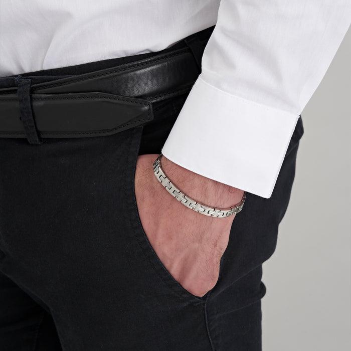 BRACELET HOMME EN MAILLE CROISÉE ACIER
