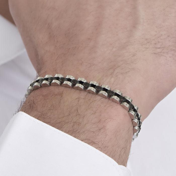 MEN'S BRACELET IN STEEL WITH BLACK IP DETAIL