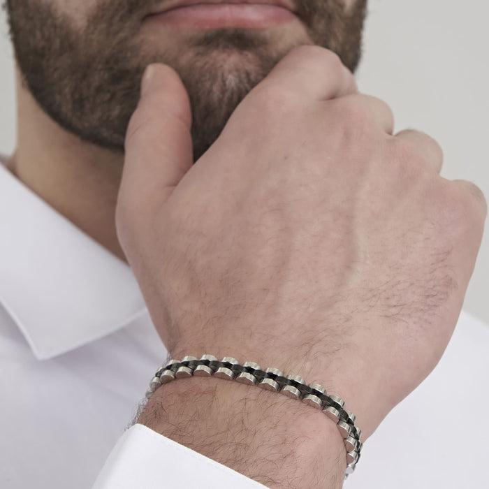 MEN'S BRACELET IN STEEL WITH BLACK IP DETAIL