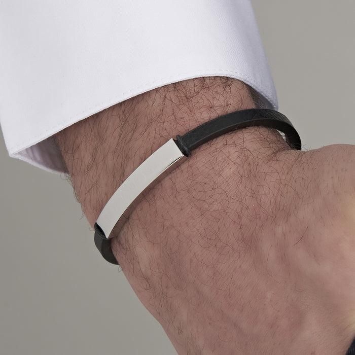 MEN'S LEATHER BRACELET WITH STEEL PLATE