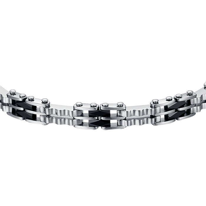 BRACCIALE UOMO IN ACCIAIO CON ELEMENTI IN CERAMICA NERA MAGLIA CATENA