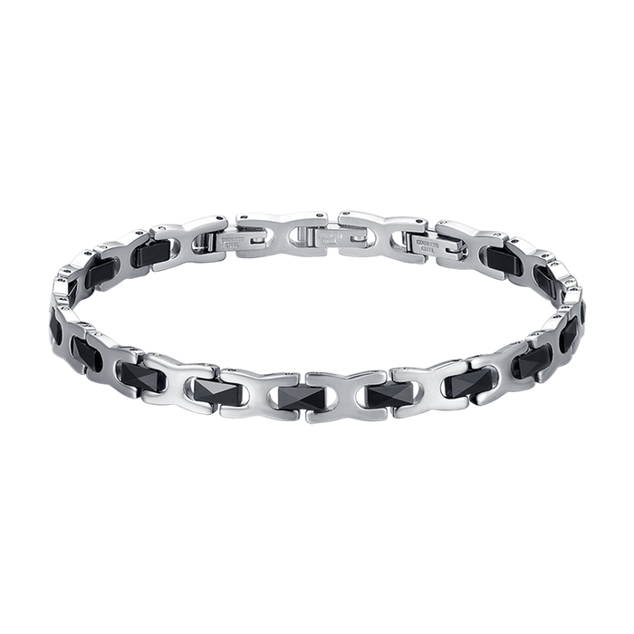 MEN'S BRACELET IN STEEL WITH BLACK CERAMIC ELEMENTS
