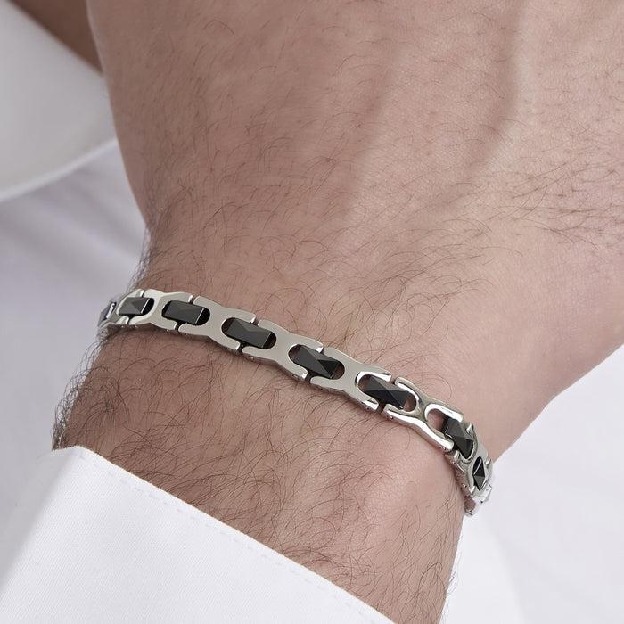 MEN'S BRACELET IN STEEL WITH BLACK CERAMIC ELEMENTS