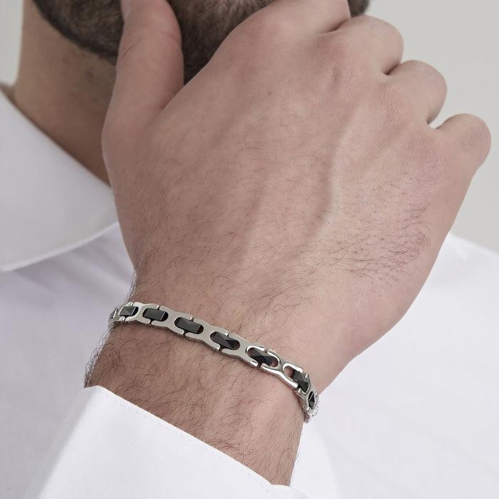 BRACCIALE UOMO IN ACCIAIO CON ELEMENTI IN CERAMICA NERA