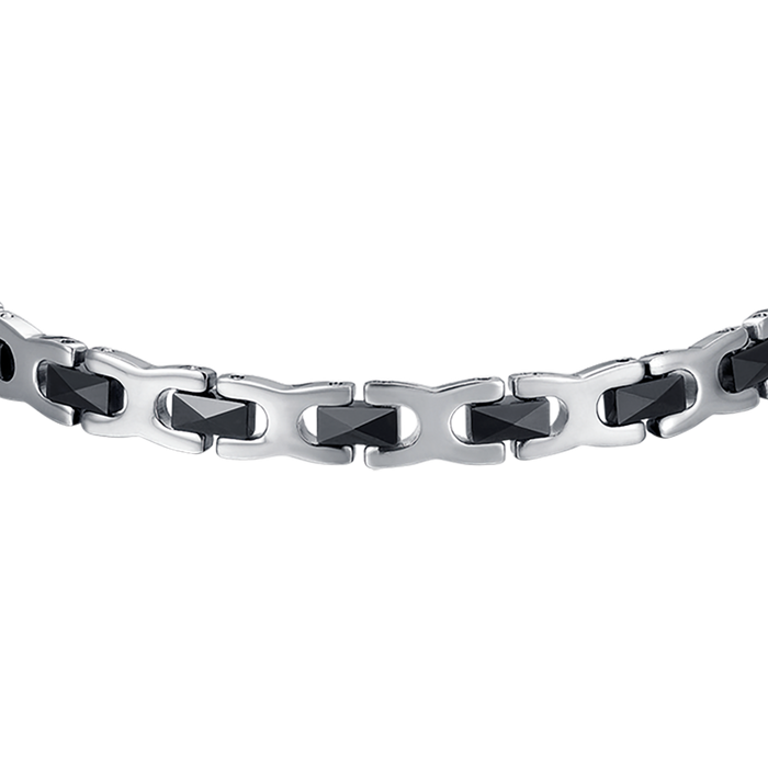 BRACCIALE UOMO IN ACCIAIO CON ELEMENTI IN CERAMICA NERA