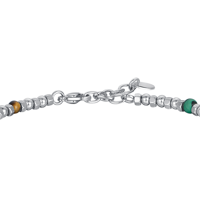 BRACCIALE UOMO IN ACCIAIO CON PIETRE COLORATE E CROCE