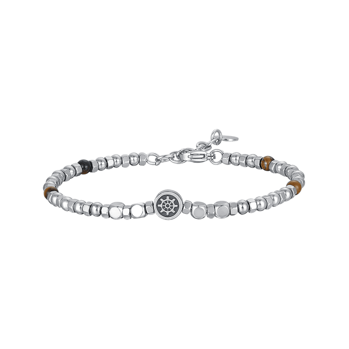 MEN'S STEEL BRACELET WITH TIGER'S EYE AND RUDDER