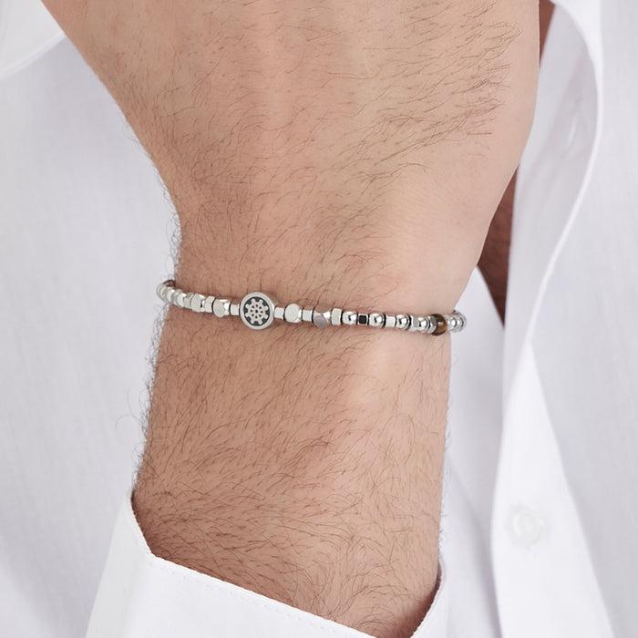 MEN'S STEEL BRACELET WITH TIGER'S EYE AND RUDDER