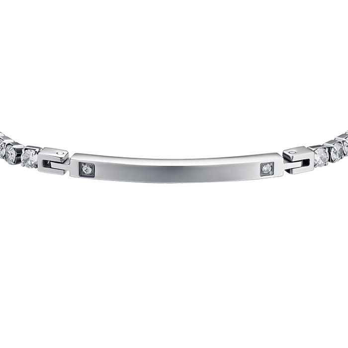 BRACCIALE UOMO IN ACCIAIO CON PIASTRA E CRISTALLI BIANCHI