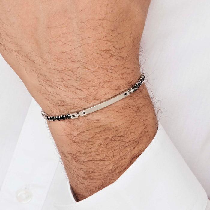 MEN'S STEEL BRACELET WITH PLATE AND BLACK CRYSTALS