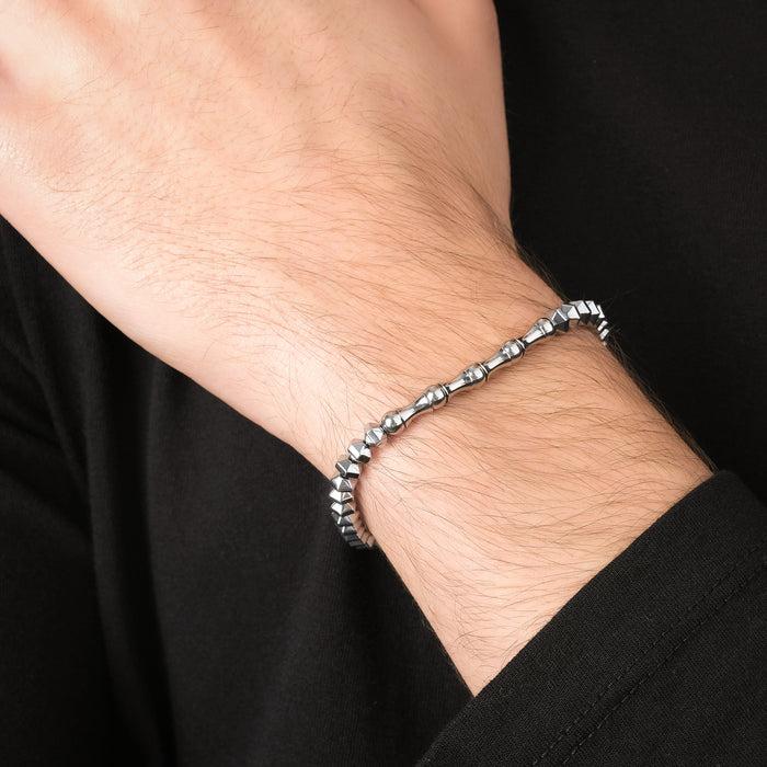 BRACCIALE UOMO IN ACCIAIO CON EMATITE SILVER ED ELEMENTI IN ACCIAIO