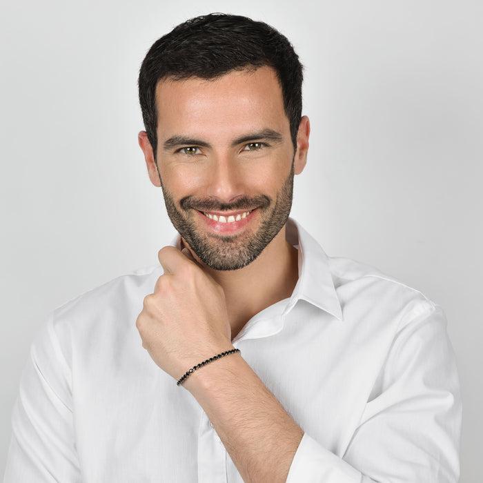 BRACCIALE TENNIS UOMO IN ACCIAIO CON CRISTALLI NERI