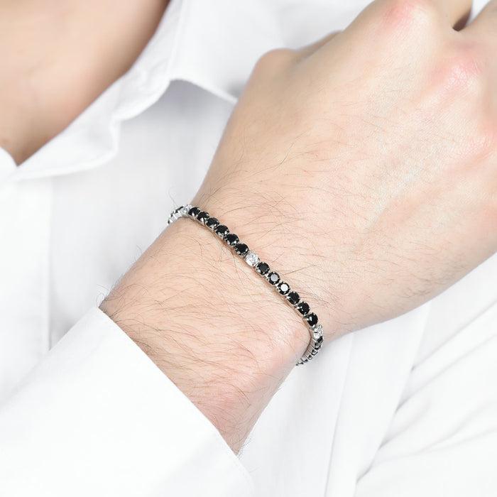 MEN'S TENNIS BRACELET IN STEEL WITH BLACK AND WHITE CRYSTALS