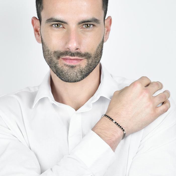 MEN'S TENNIS BRACELET IN STEEL WITH BLACK AND WHITE CRYSTALS